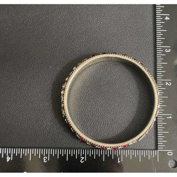 Vintage Rhinestone Bangle Bracelet Red White Sparkly Retro - Picture 12 of 14